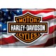 Harley Davidson mit US Flagge, Blechschild  30x40