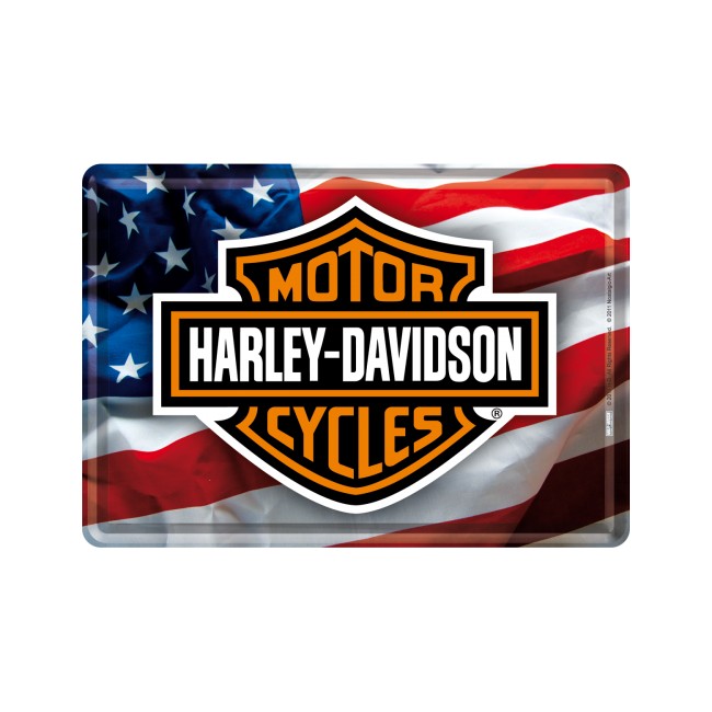 Harley Davidson mit US Flagge, Blechschild  30x40