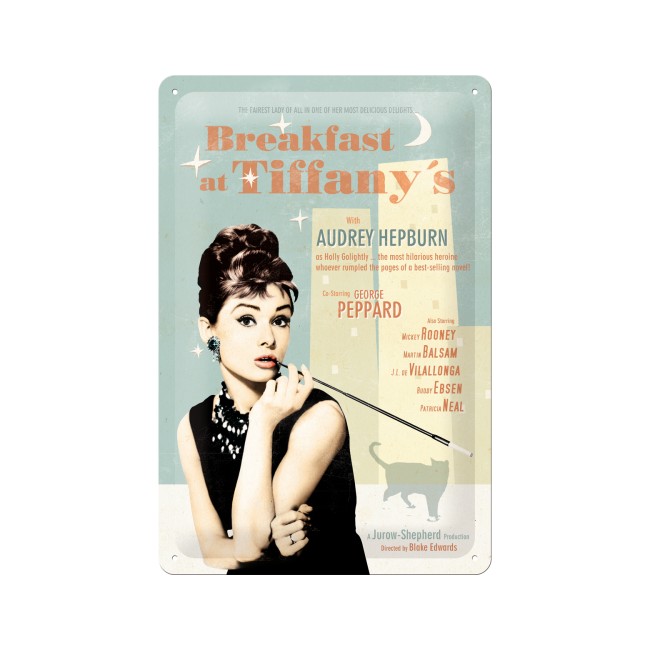 Audrey Hepburn, Breakfast at Tiffany  Blechschil 20x30cm