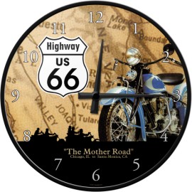 Nostalgie ∅ 31cm Route 66 The Mother Road USA Car Echtglas Wanduhr Blech Uhr 17 