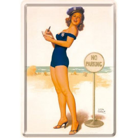 Pin Up No Parking, Blechpostkarte